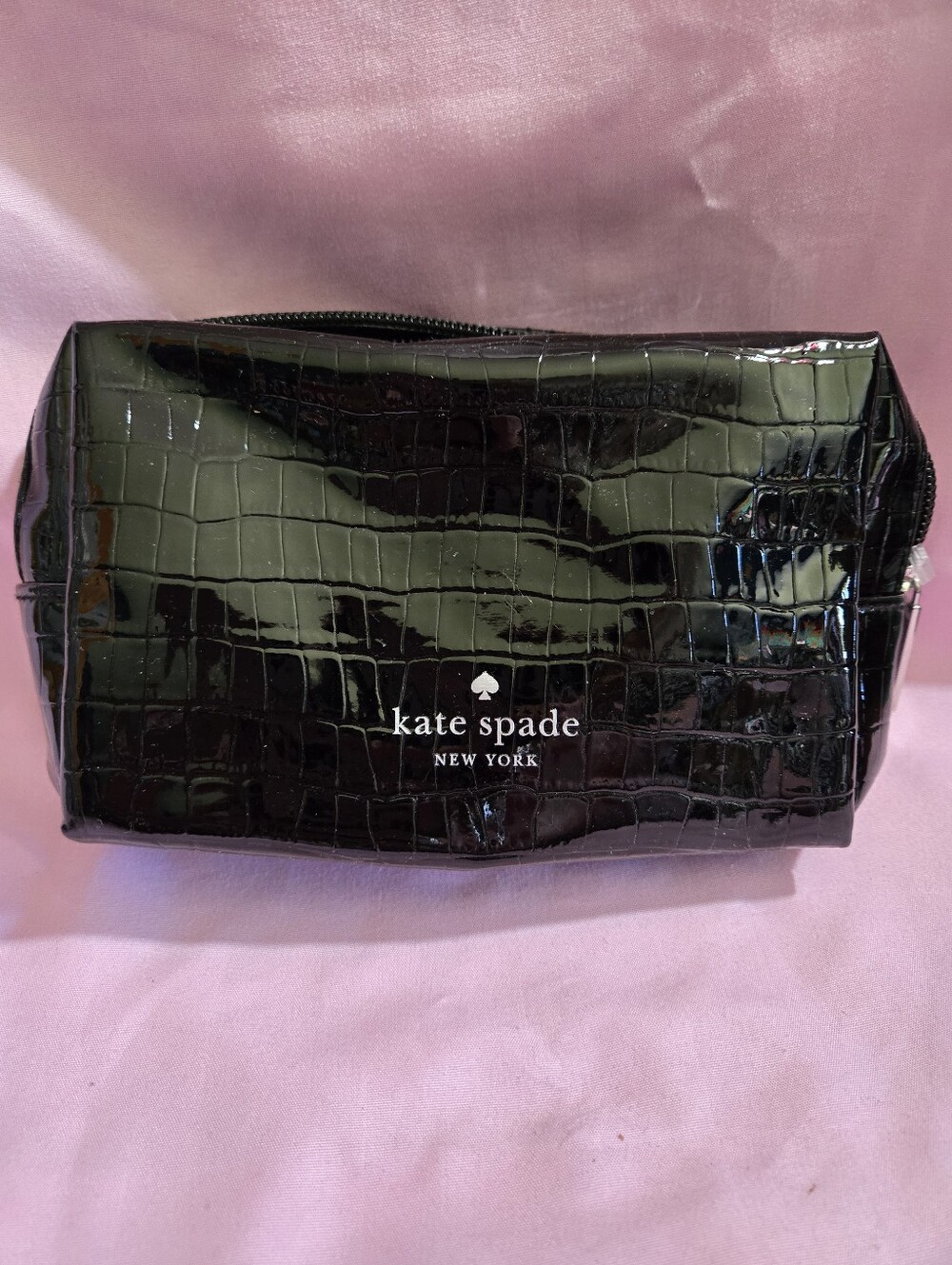 kate spade Black Crocodile-Embossed Patent Makeup Case NWOT